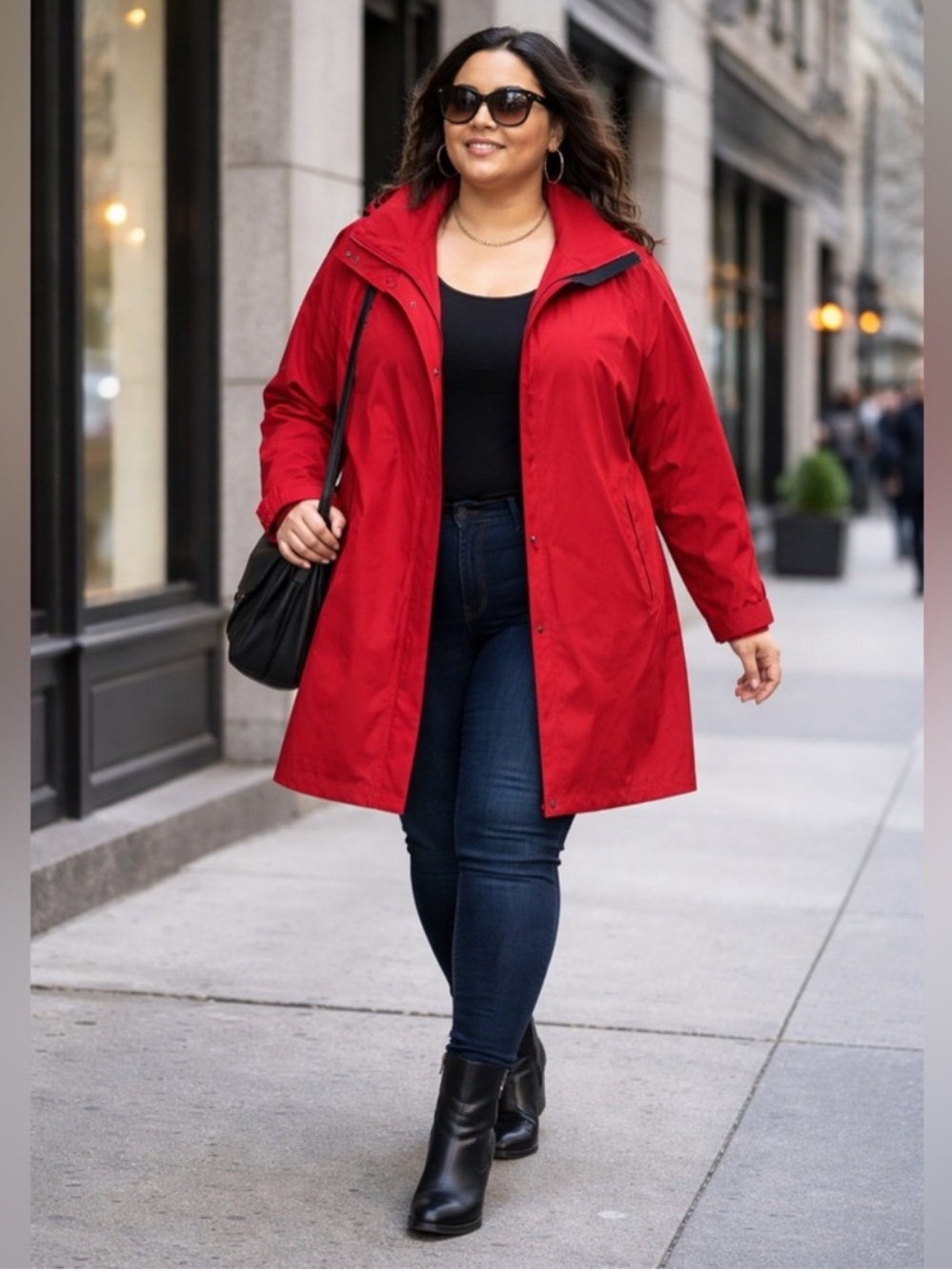 L.L. Bean Women's Red Hooded Trench Coat Rain Jacket 3X